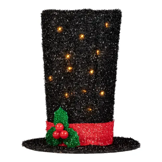 Northlight 9.25" Lighted Black Tinsel Top Hat Christmas Tree Topper, Clear Lights {6}