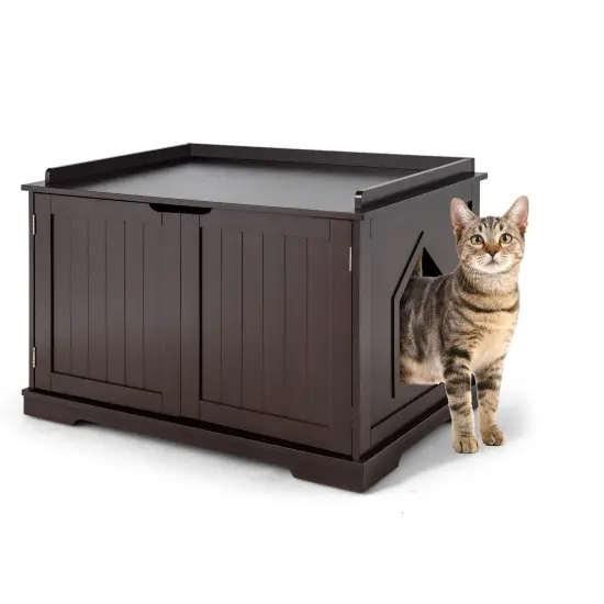 Cat Litter Box Enclosure with Double Doors for Large Cat and Kitty Black {10}