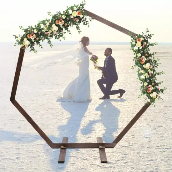 7.2FT Retro Wedding Arch Wooden Heptagon Wedding Backdrop Stand Wooden Arch {4}