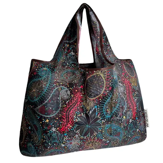 Wrapables Large Foldable Tote Nylon Reusable Grocery Bags, Cosmic Paisley {1}