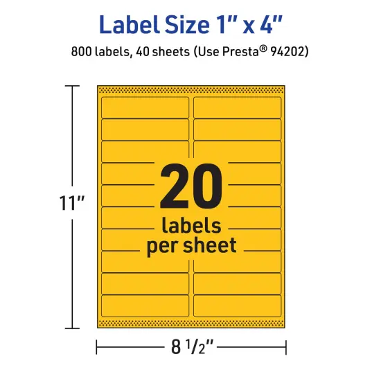 Avery Bright Yellow Paper Labels, 1" x 4" Rectangle {5}