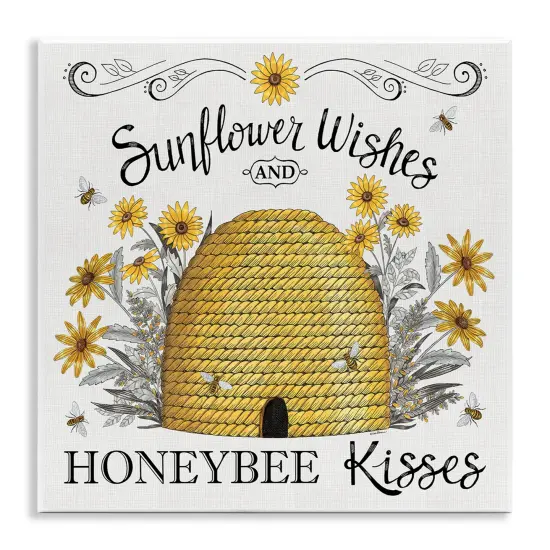 Stupell Industries Sunflower Wishes Honeybee Kisses Wall Plaque Art Design by Elizabeth Tyndall {1}