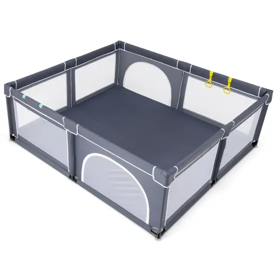 Large Infant Baby Playpen Safety Play Center Yard with 50 Ocean Balls Grey {8}