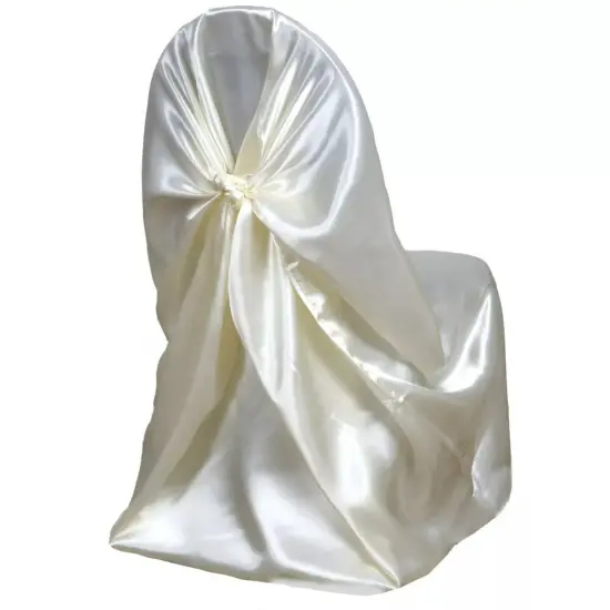 10 Ivory Satin UNIVERSAL CHAIR COVERS Party Wedding Brunch Slipcover Decorations {1}