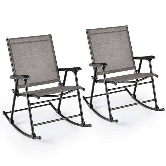 Costway 2 PCS Patio Folding Rocking Chair Heavy-Duty Metal Frame Rockers Outdoor Black/Gray/Brown {1}