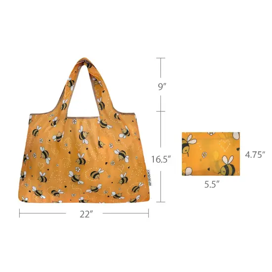 Wrapables Large Foldable Tote Nylon Reusable Grocery Bags, Yellow Bees {2}
