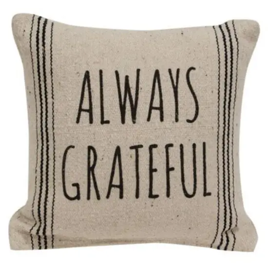 Always Grateful Striped Natural Pillow {1}