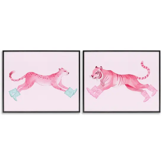 Stupell Industries Sprinting Jungle Animals in Boots 2 pc Framed Giclee Wall Art Set Design by Daphne Polselli {1}