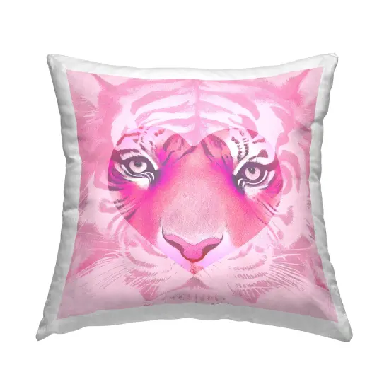 Pink Heart Tiger Face Decorative Printed Throw Pillow Design by Daphne Polselli, 18 x 7 x 18 {1}