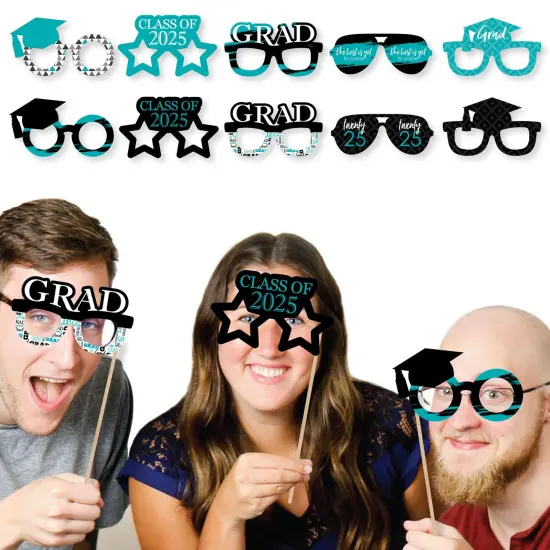 Big Dot of Happiness 2025 Teal Graduation Glasses - Paper Card Stock Party Photo Booth Props Kit - 10 Count {3}