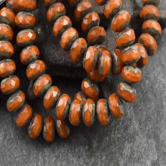 *25* 5x7mm Orange Goldenrod Picasso Fire Polished Rondelle Beads {3}