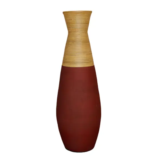 31.5 inch Tall Handcrafted Bamboo Floor Vase, Burgundy and Natural Finish, Decorative Accent, Large Floor Vase, Sustainable Bamboo, Living Room, Dining Room, Entryway Decor, Unique Home Accent {1}