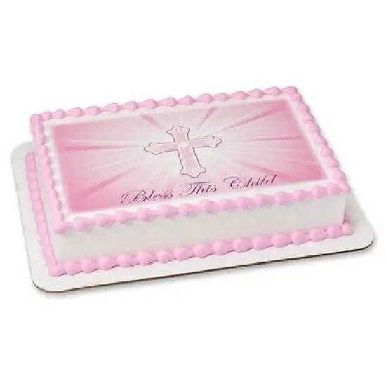 1/4 Sheet -Bless this Child in Pink - Edible Cake/Cupcake Party Topper!!! {1}