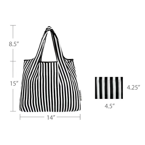 Wrapables Foldable Tote Nylon Reusable Grocery Bag (Set of 2), Black Stripes {2}