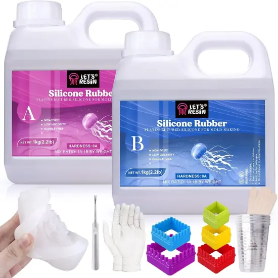 LET'S RESIN Silicone Mold Making Kit 0A, Non-toxic & Food-safe Grade, Extra Soft & Elastic Molding Silicone 70.5oz, Liquid Silicone for Mold Making Platinum Cure, Ideal for 3D Silicone Molds, Candle Molds (Translucent) {1}