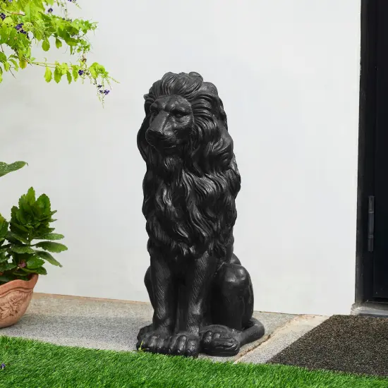 Set of 2 27.75"H Oversized MGO Guardian Sitting Lion Garden Statue 2pcs-27.75"H Black {5}