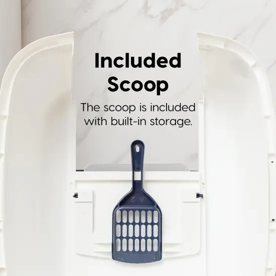 IRIS USA Jumbo Enclosed Hooded Cat Litter Box with Front Door Flap and Scoop Navy {3}