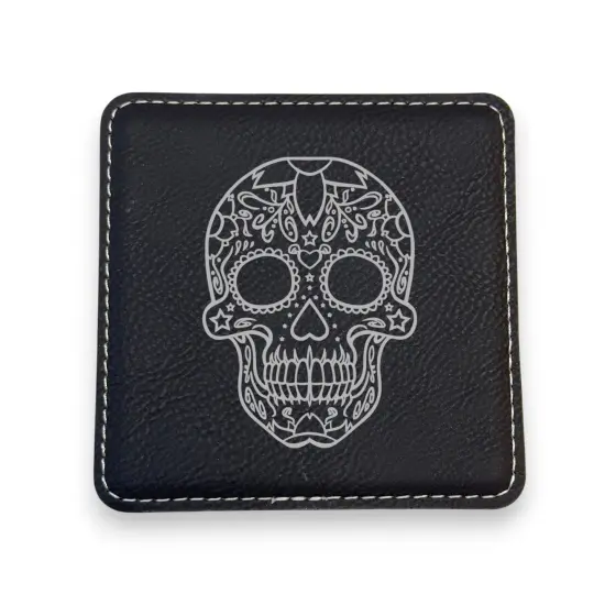 Coaster - Sugar Skull - SET OF 2 - Leather or Stitched Cork Stitched Cork/Black {3}