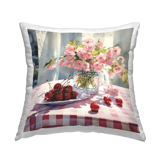 Pink Blossoms & Cherries Design by RB Throw Pillow  {1}