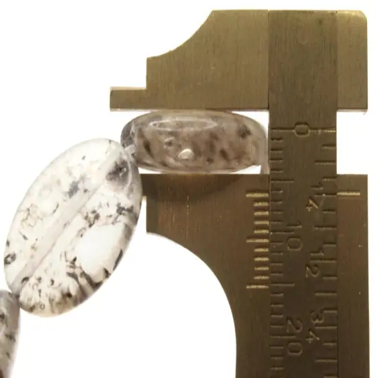 5 20mm Clear Quartz Glass with Black Inclusions Flat Oval Beads {6}