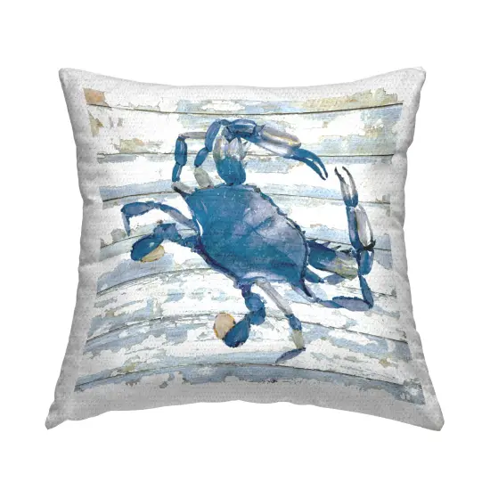 Blue Crab on Distressed Outdoor Printed Pillow Design by Jessie Perry, 18 x 7 x 18 {1}