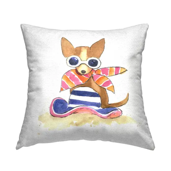 Sandy Dog on Beach Outdoor Printed Pillow Design by Geoff Allen, 18 x 7 x 18 {1}