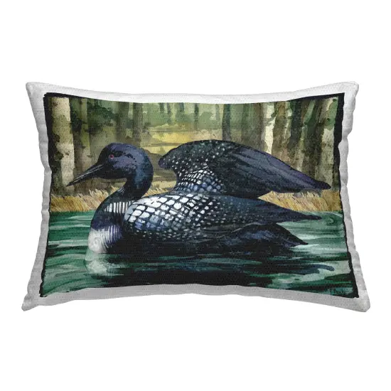 Swimming Woodland Loon Outdoor Printed Pillow Design by Paul Brent, 14 x 7 x 20 {1}