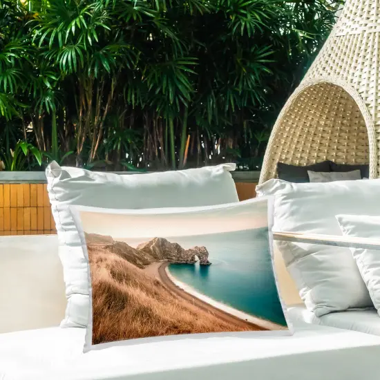 Beach With Arched Cove Outdoor Printed Pillow Design by Nataly White, 14 x 7 x 20 {2}