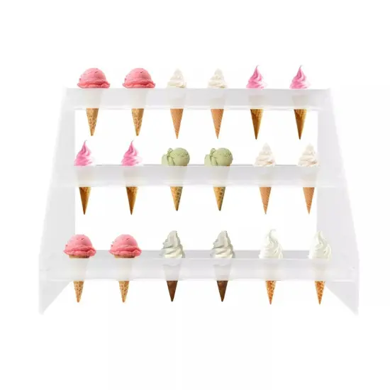 3 Layer Acrylic 18 Cone Ice Cream Cone Holder Tray Display Stand Rack Wedding {1}