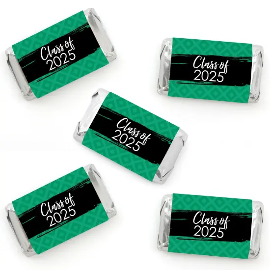 Big Dot of Happiness 2025 Green Graduation Party - Mini Candy Bar Wrapper Stickers - Small Favors - 40 Count {1}