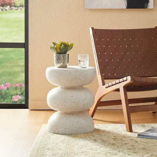 Set of 2 18"H Multi-functional MGO Faux Terrazzo Garden Stool or Planter Stand or Accent Table White {2}