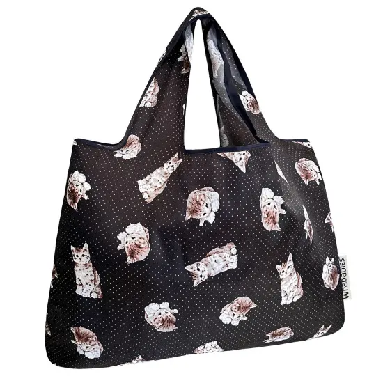 Wrapables Large Foldable Tote Nylon Reusable Grocery Bags, Cute Kitty {1}