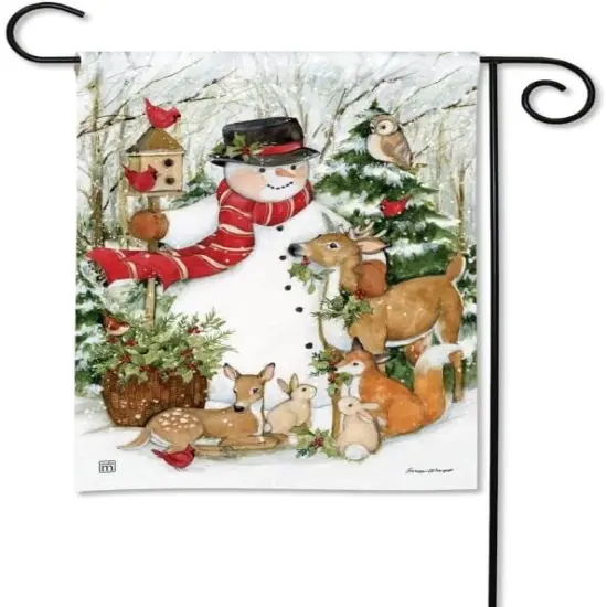 Woodland Snowman Winter Garden Flag {3}