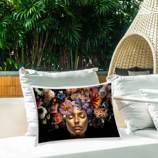 Gold Face with Flowers Outdoor Printed Pillow Design by Reinders, 14 x 7 x 20 {2}