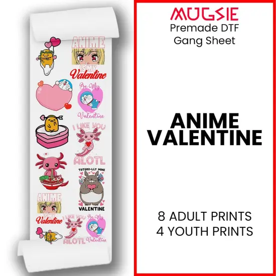 Anime Valentine DTF Transfer 22x60 - Direct-to-Film Gang Sheet, Ready-to-Press Anime Valentine Design for Shirts, Hoodies, and More {2}
