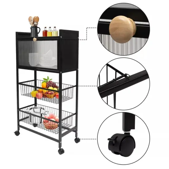 4 Tier Rolling Kitchen Organizer Shelf Storage Cabinet Microwave Coffee Station {3}