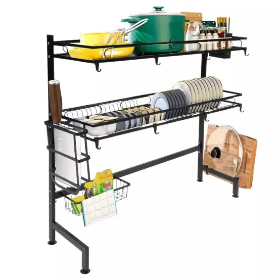 2-Tiers Dish Drying Rack Carbon Steel Drainer Kitchen Storage Cutlery Drainer {4}