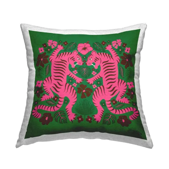 Mirrored Tigers Pattern Design by Carrie Cantwell Outdoor Printed Pillow  {1}