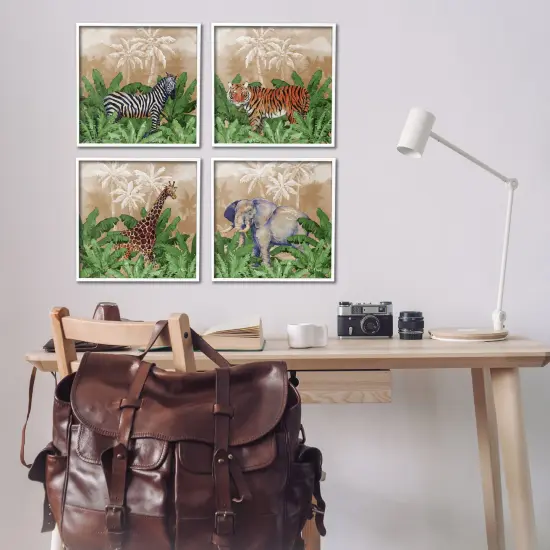 Stupell Industries Jungle Animals & Palms 4 pc Framed Giclee Wall Art Set Design by Paul Brent {2}