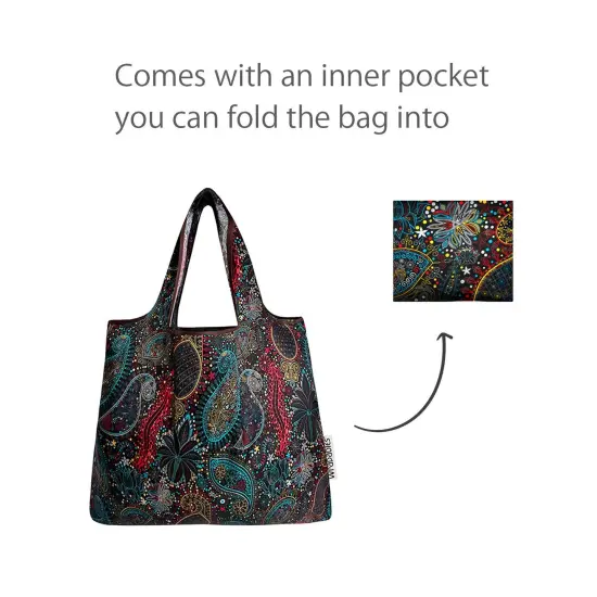 Wrapables Foldable Tote Nylon Reusable Grocery Bag (Set of 2), Cosmic Paisley {4}