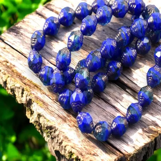 *15* 6x8mm Bronze Washed Blended Aqua Sapphire Oval Cathedral Beads {5}