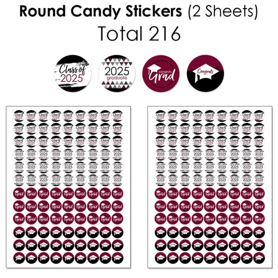 Big Dot of Happiness 2025 Maroon Graduation Party Candy Favor Sticker Kit - 304 Pieces {6}