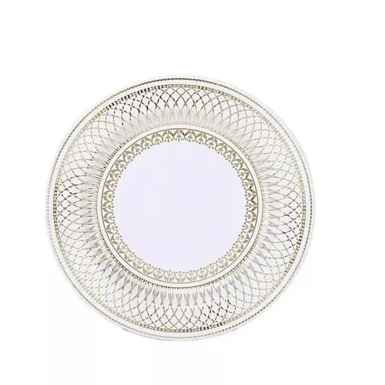 25 White 10 in Round Disposable Paper PLATES Gold Porcelain Design Party Events {1}