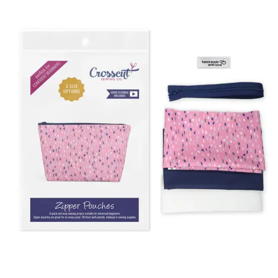 Crosscut Sewing Co.&reg; Zipper Pouch Sewing Project Kit for Beginners with Fabric, Instructions and Video Pink rain {1}