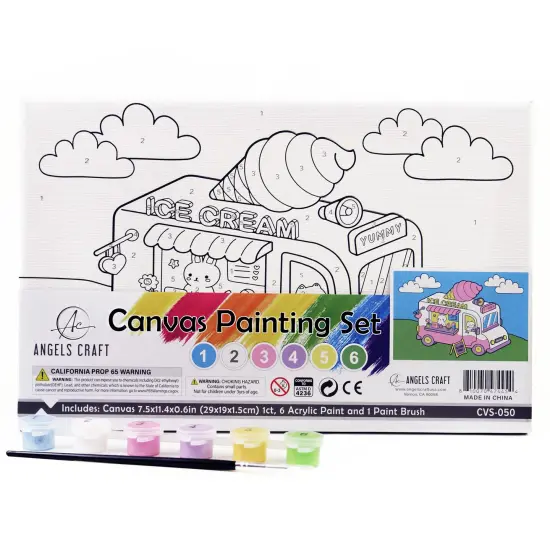 Angels Craft Paint by Number Canvas Set - Purrfect Scoops | Includes: 1 Pre-printed Canvas, 6 Acrylic Paint pots, 1 Artist Brush {2}