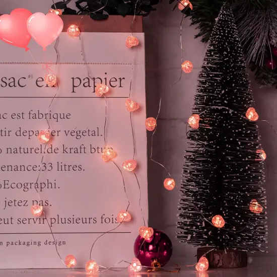 Valentine&rsquo;s Day Fairy String Lights - 10.5 ft 30 LED Pink Heart Battery Operated Fairy Lights with Timer and Remote, Twinkle Heart Lights for Wedding DIY Indoor Christmas Gift Valentine's Day {3}