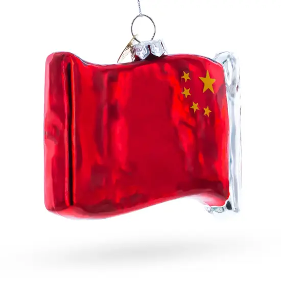 Waving Flag of China Glass Christmas Ornament {4}