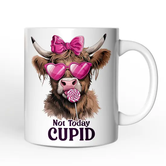 Valentines Highland Cow Mug, Not Today Cupid Funny Cow Lover Gift {4}