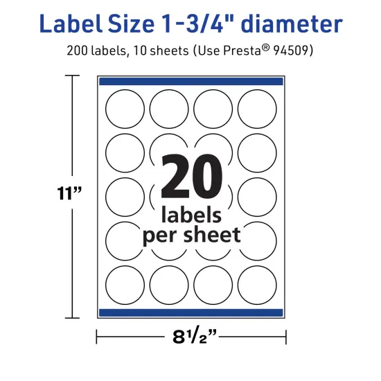Avery TrueBlock Matte White Paper Labels,1-3/4" diameter Round {5}