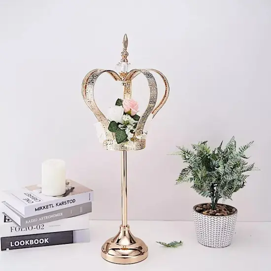 25-Inch tall Gold Metal Crown Stand Glass Votive Candle Holder Wedding Home {5}